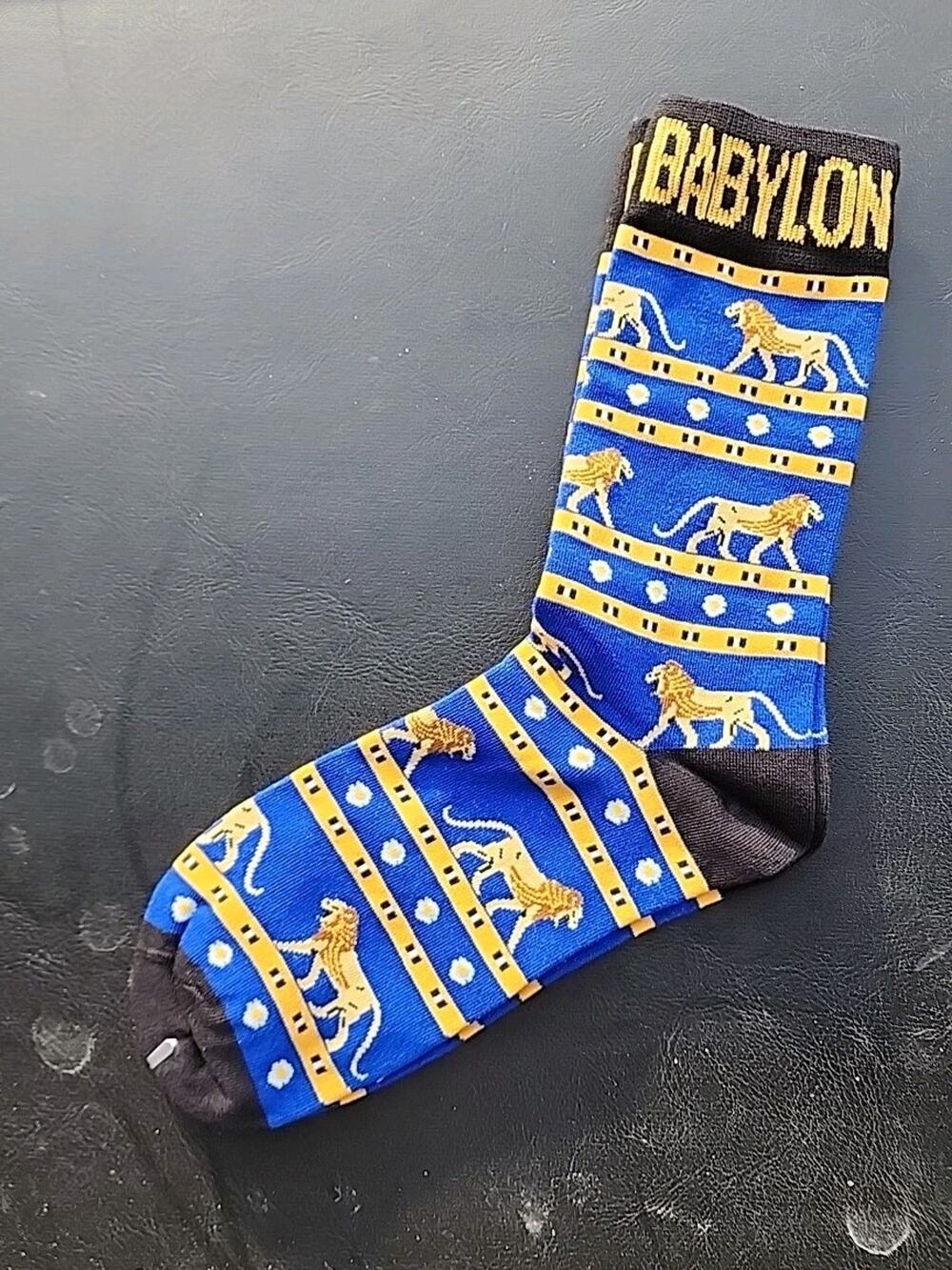 2026 New Babylon Blue/Gold Socks w Lions New Orleans Mardi Gras Krewe Favor